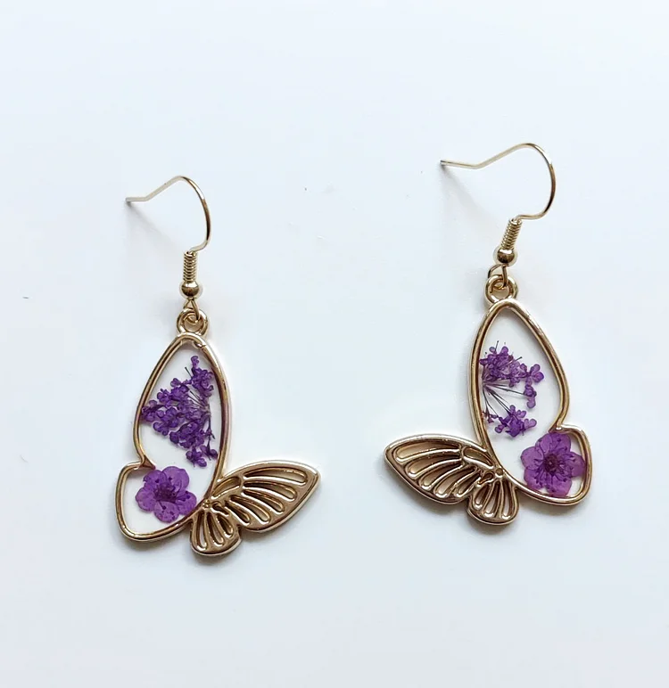 Vintage Butterfly Preserved Flower Earrings