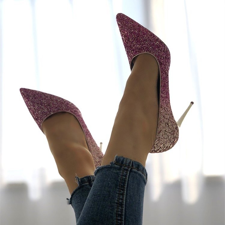 Pink and Gold Glitter Stiletto Heels Evening Shoes |FSJ Shoes