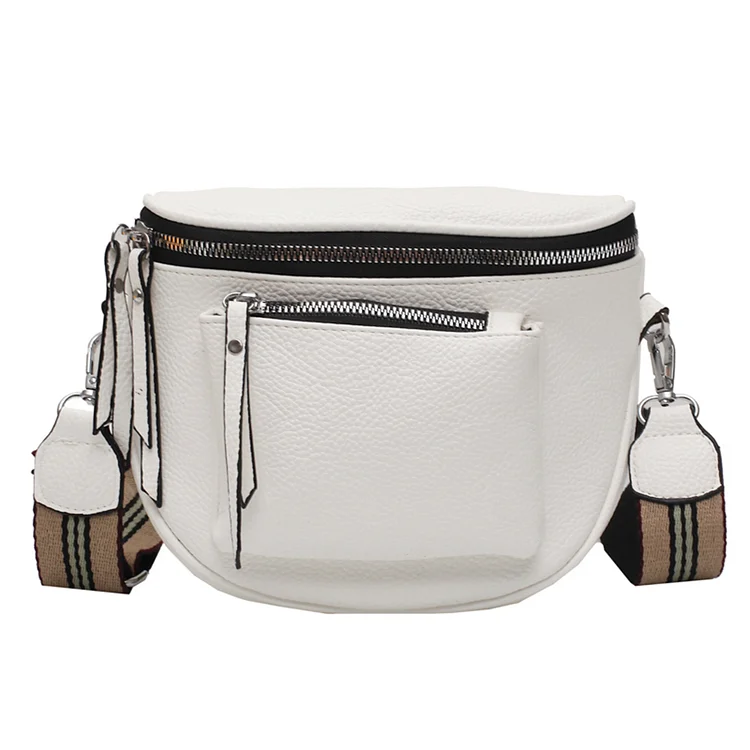 Fashion Saddle Crossbody Bag Women Soft Leather Chest Phone Pouch (White)