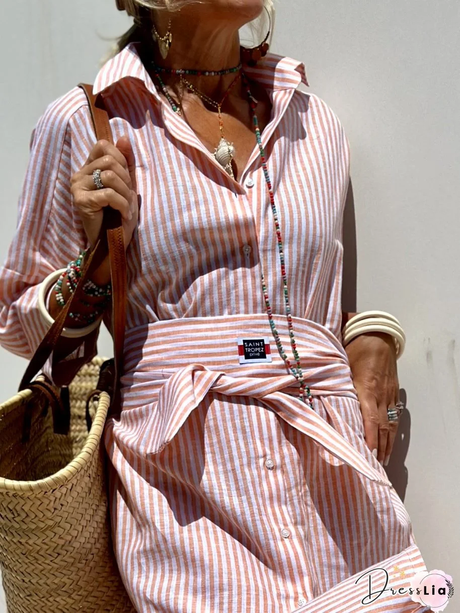 Shirt Dress Women Long Sleeve Party Dresses Casual Lapel Button Vintage Belted Pockets Sundress Plaid Printed Robes