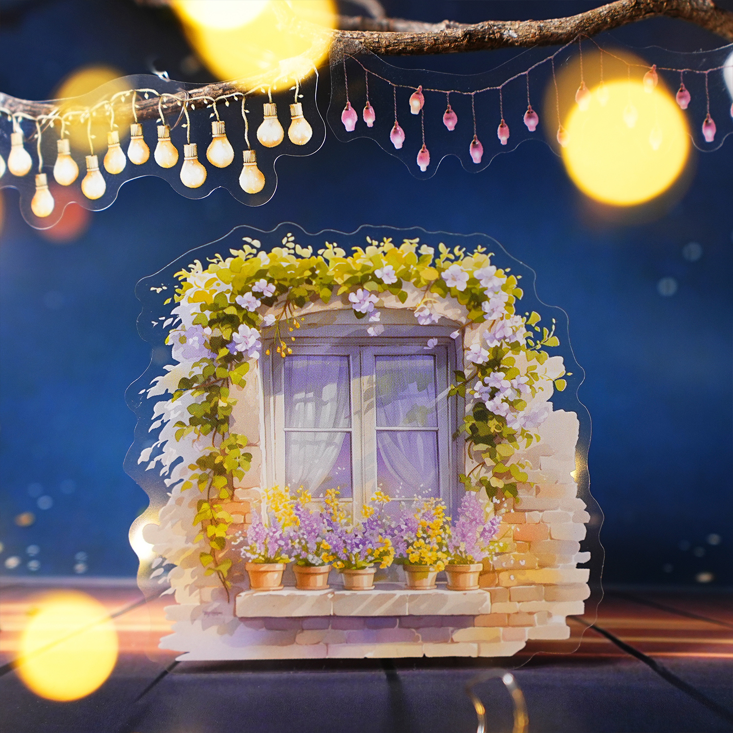 PET 스티커 - Light A Window 시리즈 빈티지 윈도우 라이트 스트립 풍경