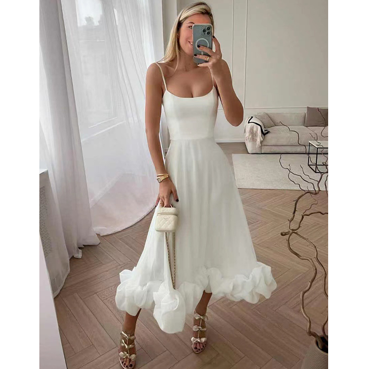 Sling 3D Flower Sweet Midi Dress