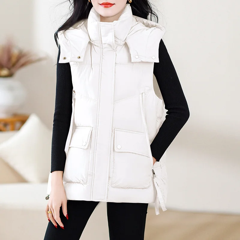 Woherb Down Cotton Vest Female 2024 Autumn And Winter New Korean Version Loose Vest Wearing Vest Collar Horse Clip Thick Jacket-Outfit Ideas