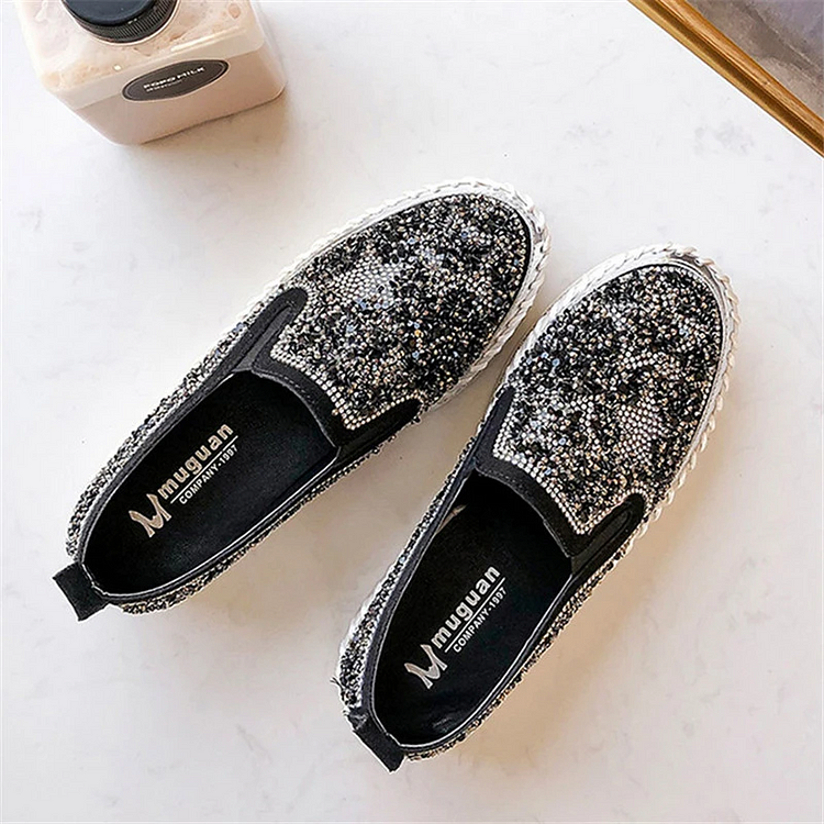 Women Chic Shining Star Rhinestone Slip-on Loafers -loafers