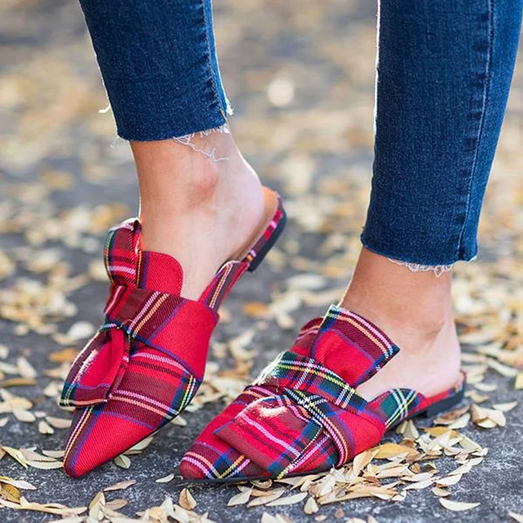 Plaid Mules - Pointed Toe Office Flats Vdcoo