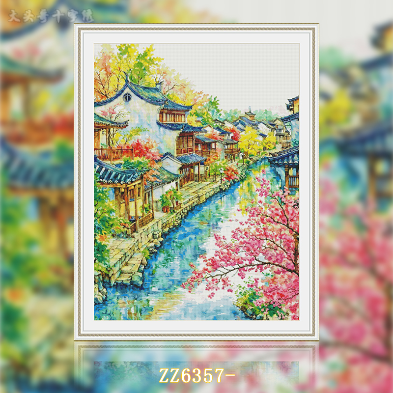 [ZZ6357-Spring Breeze and Green Jiangnan Bank]  Painting Fairy Cross Stitch