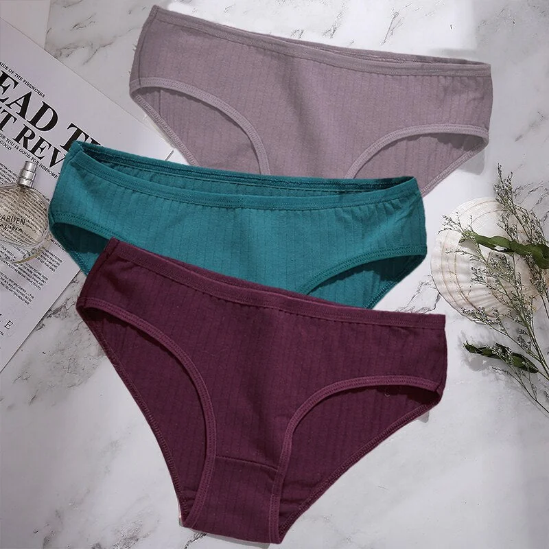 3PCS/Set Cotton Panties Women Underwear Sexy Lingerie Panties Female Lingerie Briefs Solid Color Panty Underpants Intimates