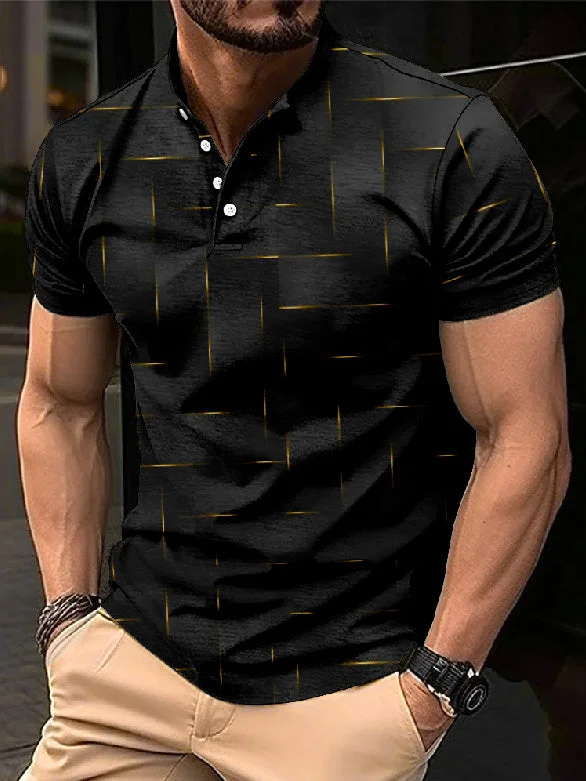 Men's Line Gradient Print Short Sleeve Henley