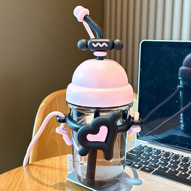 Cute Red Heart Plastic Water Bottles 1 Piece