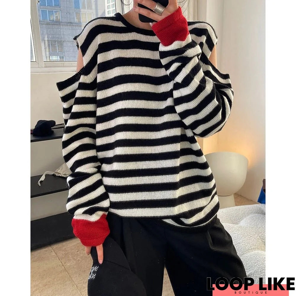 Shoulder Stripe Loose Soft Waxy Knitted Coat