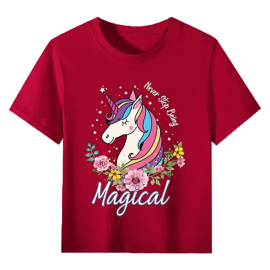 【2Y-13Y】Never Stop Being, Magical Unicorn Graphic T-Shirt For Kids