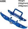 AMK Aluminum Alloy RC Crawler Car Front Rear Bumper with Tow Hook Winch Base for 1/6 SCX6 Jeep JLU Wrangler 4WD Upgrade Parts-2 in 1 Blue (2 in 1 Blue)