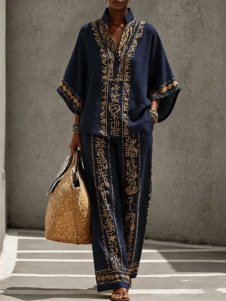 Women&rsquo;s Golden Pattern Creative Print Two-Piece Set