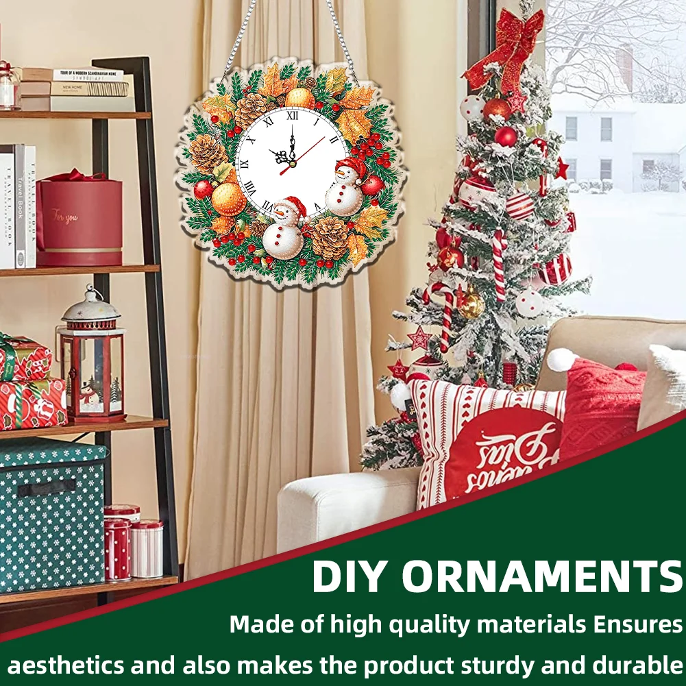 2D Flat DIY Fall Snowman Acrylic Diamond Painting Clock Pendant Home Decor