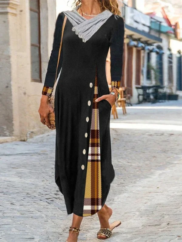 Plaid print long-sleeve dress