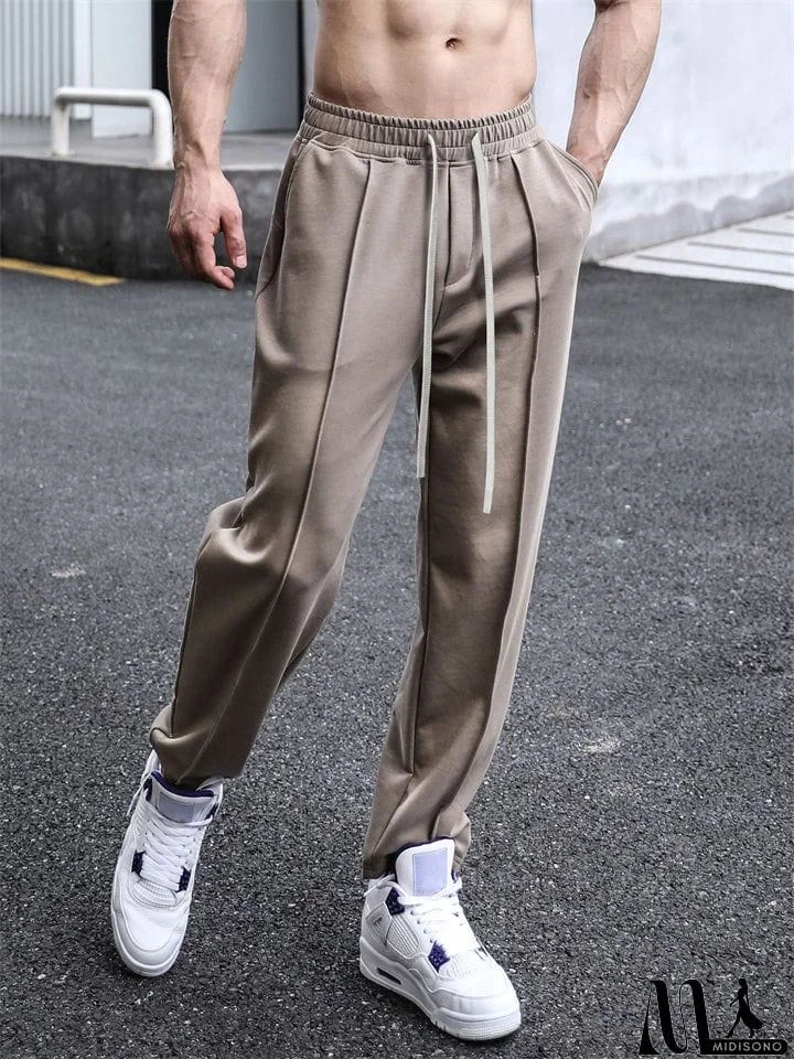 MidiSono - Men's Straight Leg Mid-Rise Drawstring Leisure Pants