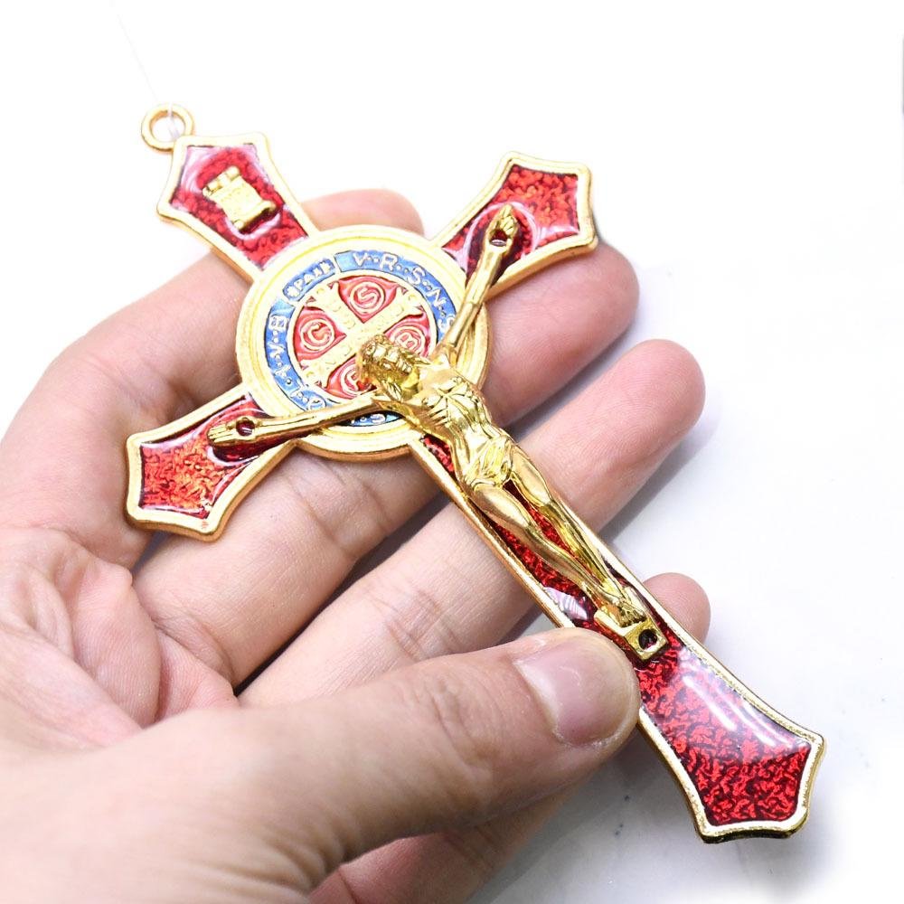 12*7cm Golden Saint Benedict Cross Jesus Christ Cross Pendant Religion Pray Decoration Supplies