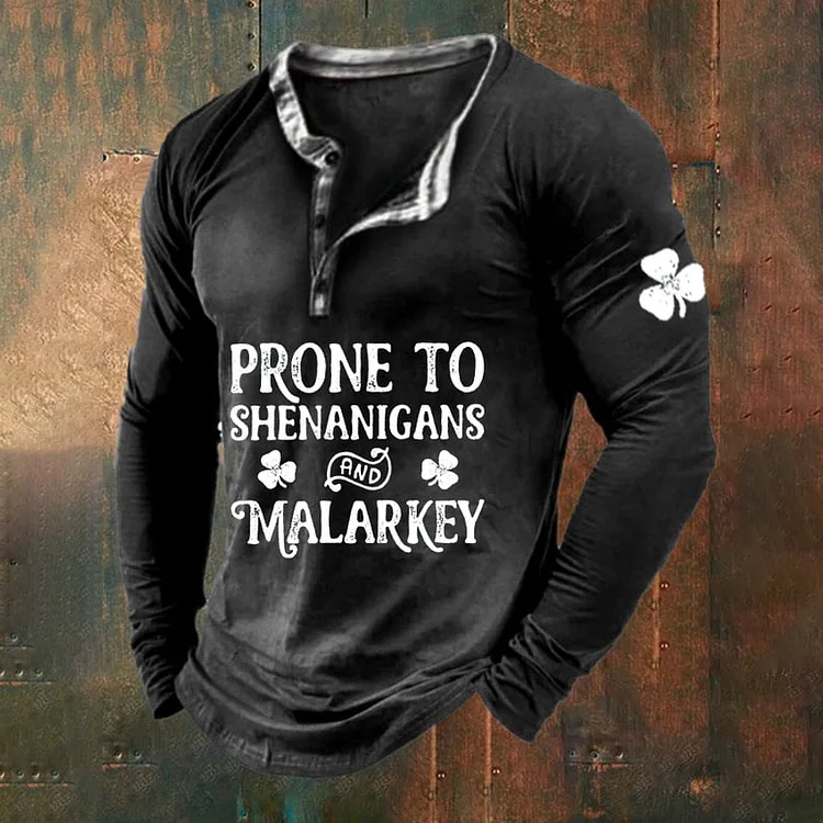 Comstylish Men's St. Patrick's Day Prone To Shenanigans And Malarkey Casual Long Sleeve T-Shirt