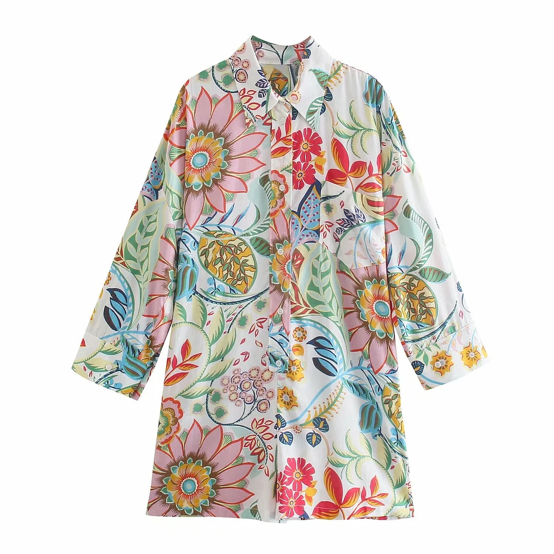 Zevity Women Fashion Colorful Floral Print Shirt Playsuits Female Kimono Loose Shorts Siamese Chic Casual Pocket Rompers P1121