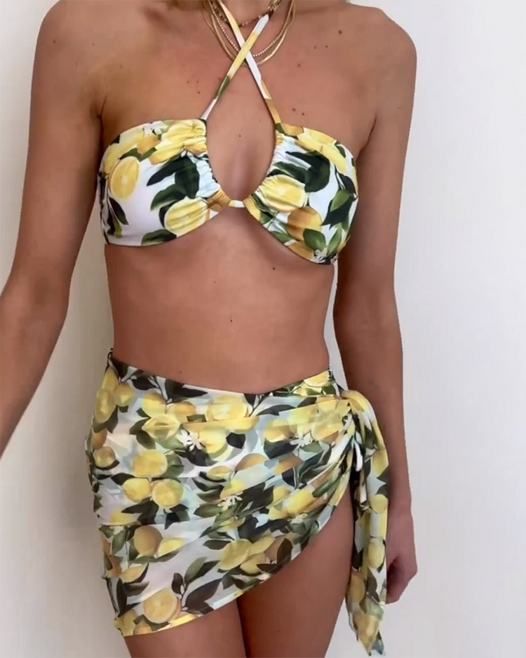 women's printed bikini three piece set