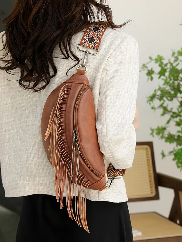 Zipper Tasseled Geometric Crossbody Bags