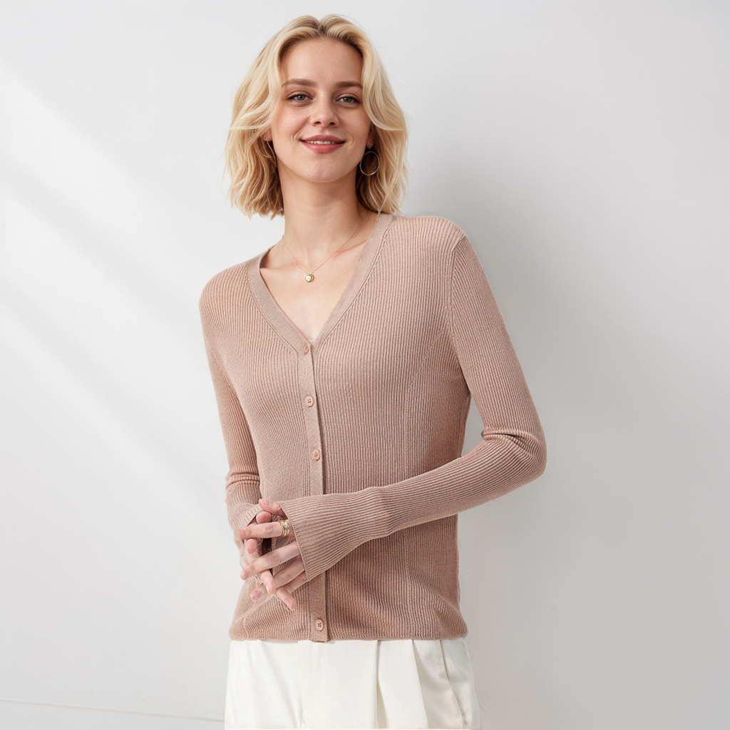 Silk Cardigan Thin Simple Foreign REAL SILK LIFE