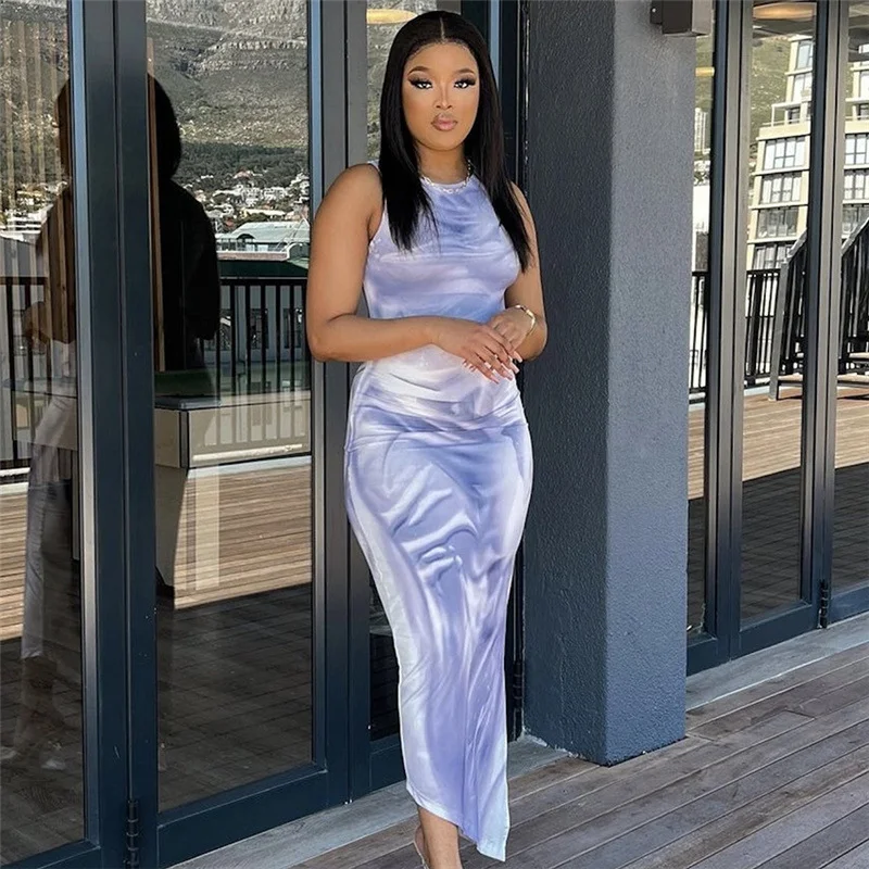 Uveng Uveng Women's 2023 New Fashion Personality 3D Print Sleeveless Sleeve Slim Slim Dress