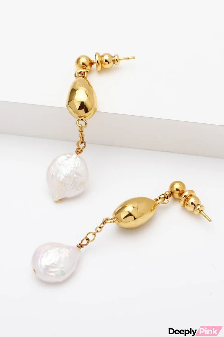 18K Gold-Plated Two-Tone Pearl Drop Earrings