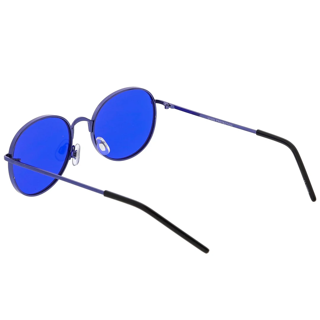 Bold Full Metal Frame Round glasses With Color Tinted Flat Lens 52mm