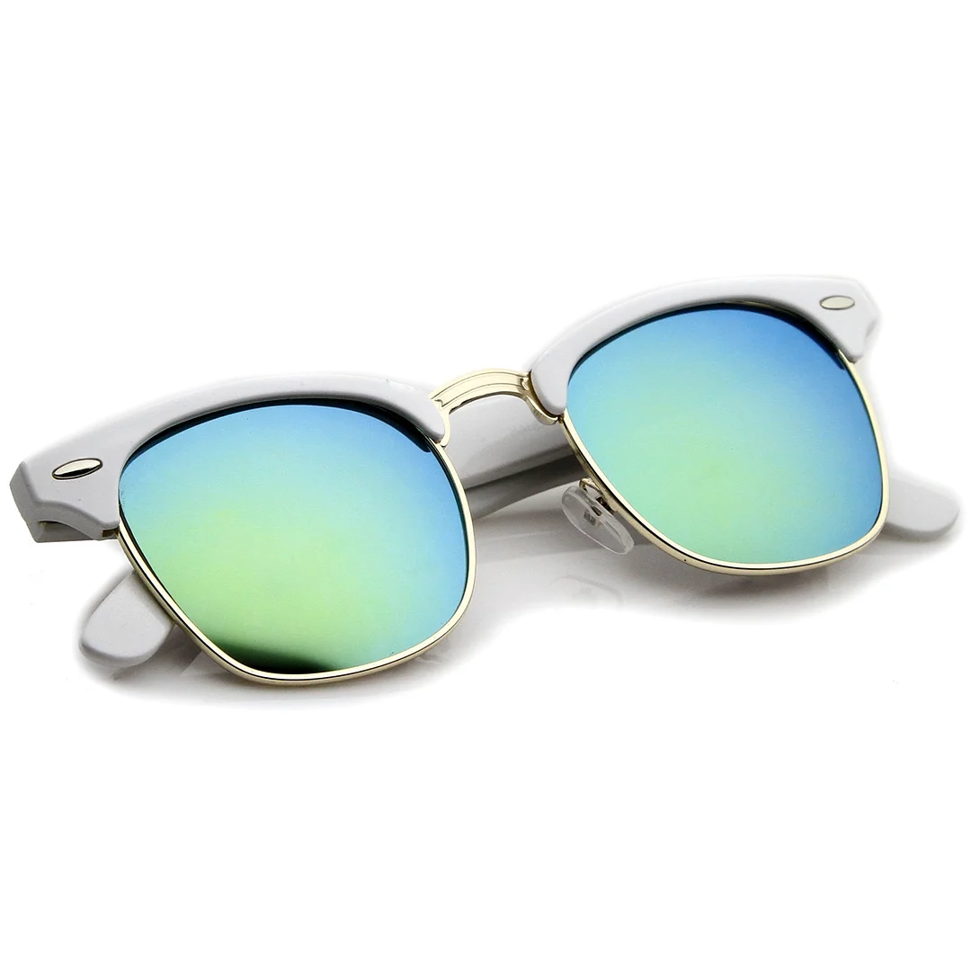 Premium Half Frame Colored Mirror Lens Horn Rimmed glasses 50mm