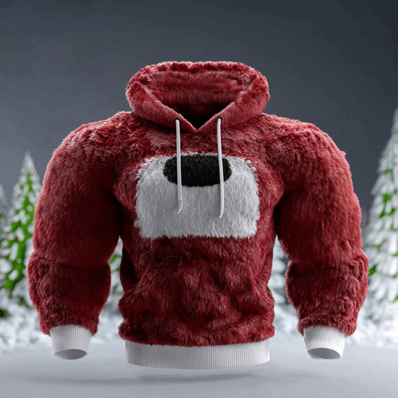 Christmas-themed Dog Pattern Warm Plush Hoodie elevenforest