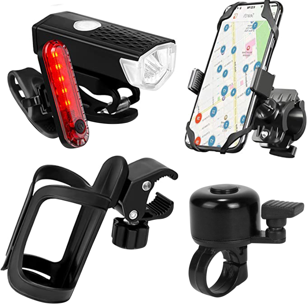 

5pcs/Set Bike Front Tail Lights Bottle Holder Phone Holder Horn Bell Set, 501 Original