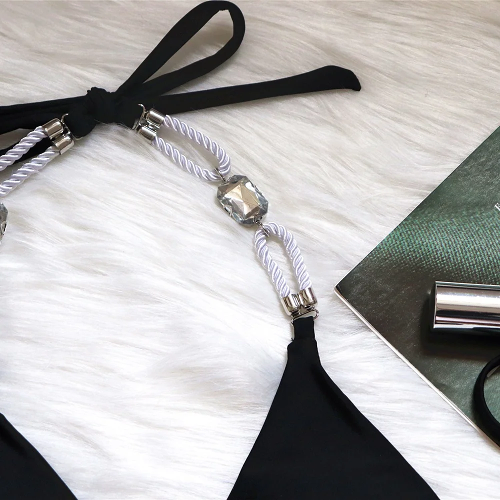 Uveng Uveng 2023 New Crystal Diamond Women's Swimsuit Plain Strap Sexy Backless Bikini Swimsuit