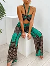 Leopard Print  Halterneck Bandeau +Wide Leg Pants Two-Pice Suits
