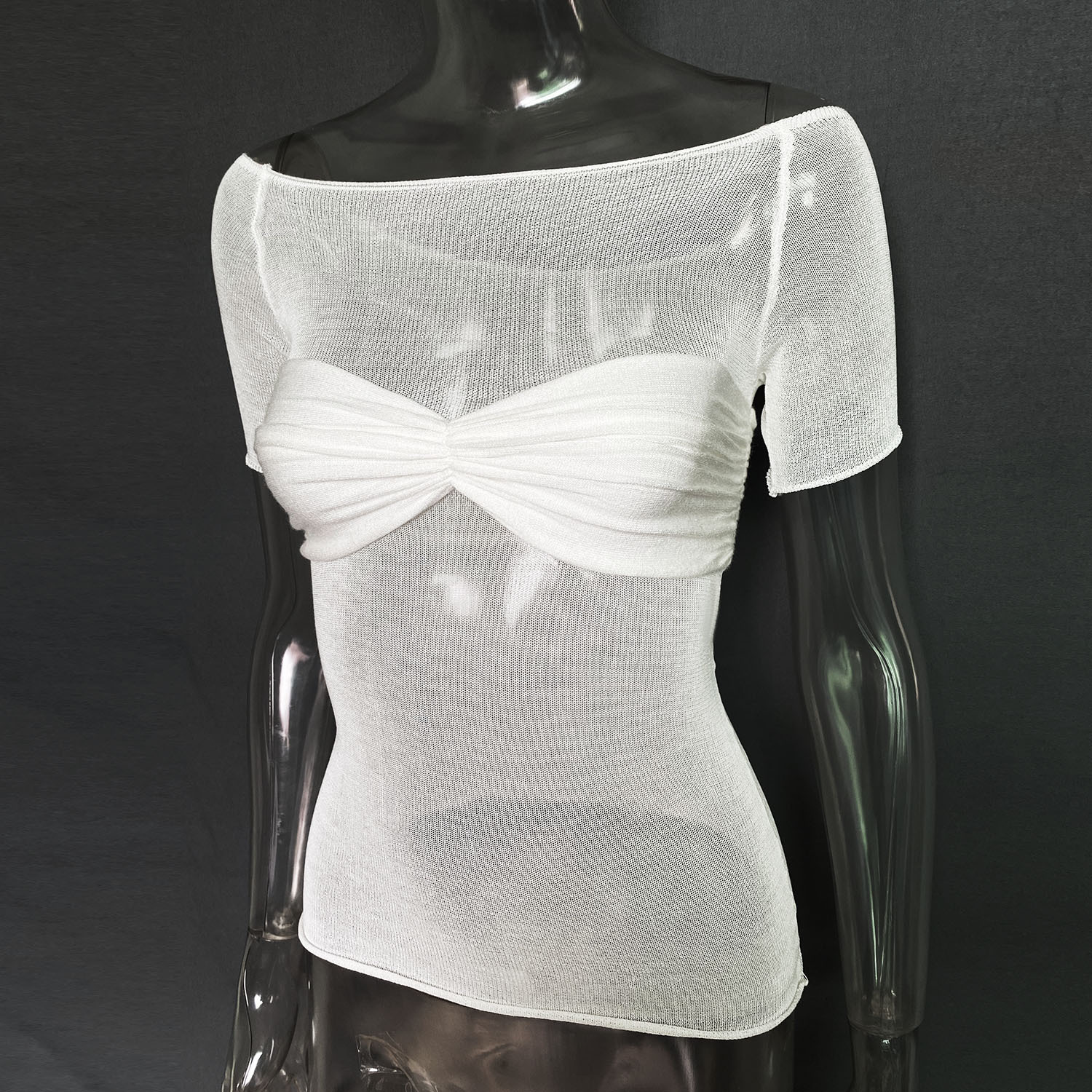 Ootddress Short Sleeve Mesh Top Shirt For Women Off-Shoulder See-Through Knit Sexy Pullover Summer Sheer New 2025 Ladies T-shirt