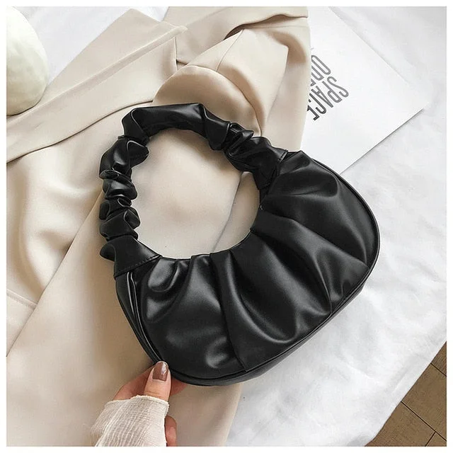 Casual PU Leather Handle Bag Women Pleated Cloud Bag Fashion Armpit Bag All-match Shoulder Bag French Small Handbags Girl Totes