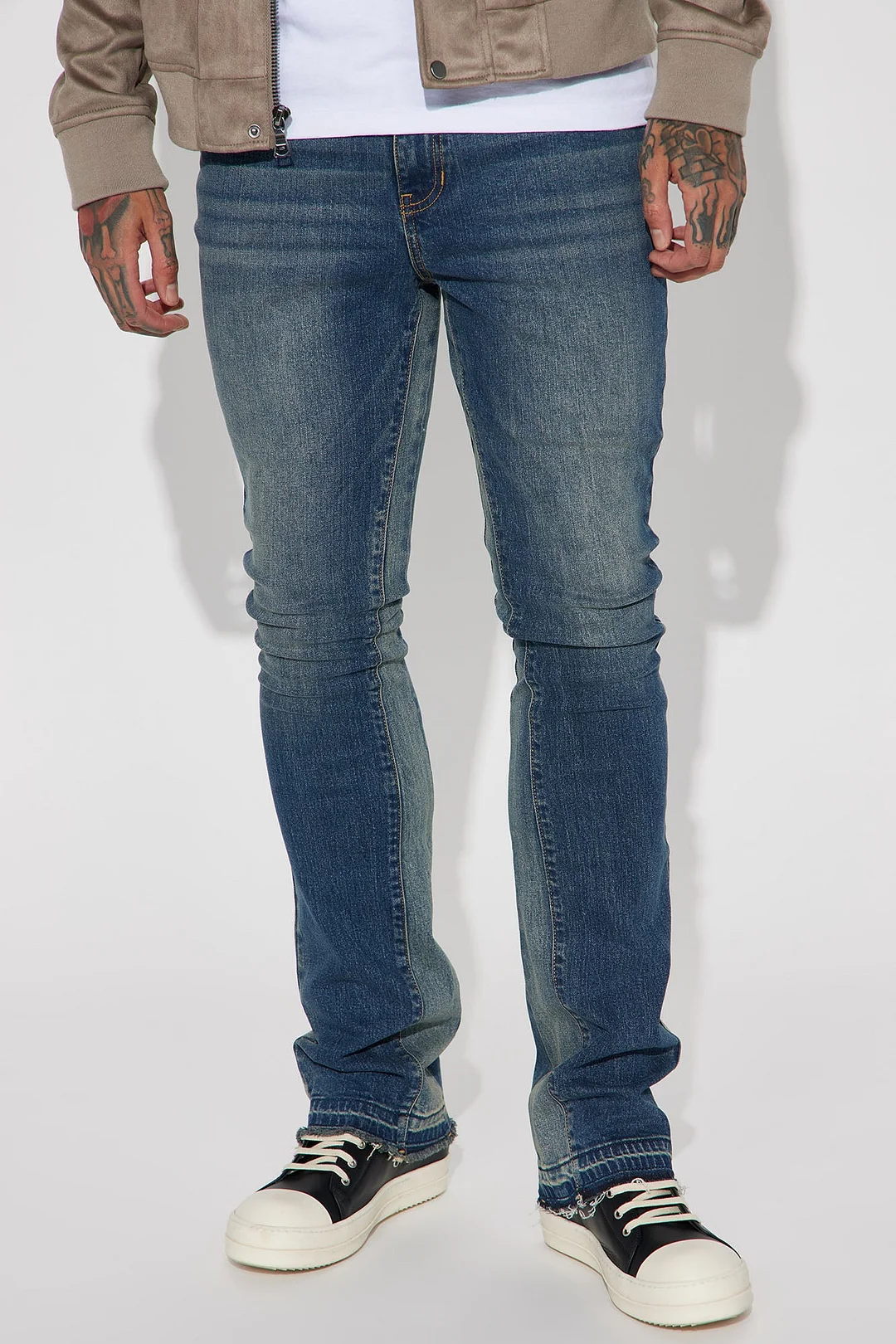 Low Key Skinny Stacked Flare Jeans - Vintage Blue Wash