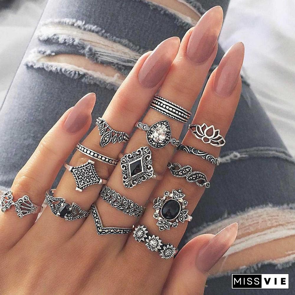 30 Styles Trendy Boho Midi Knuckle Ring Set For Women Crystal Geometric Finger Rings Fashion Bohemian Jewelry