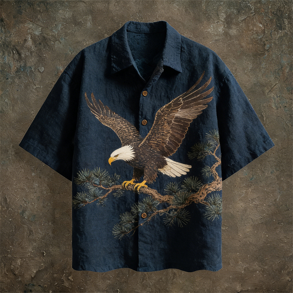 Japanese Animal Art Linen Short Sleeve Shirt  artssus