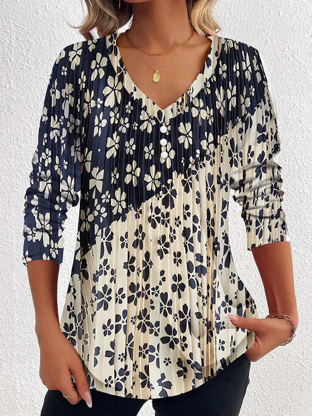 Women Half Sleeve V-neck Solid Color Dress