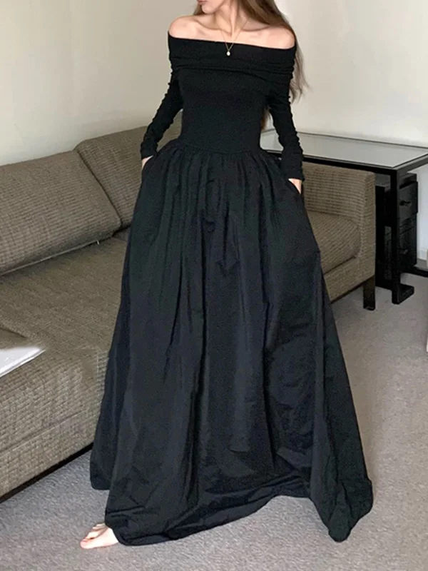 Elegant Off-the-shoulder Pleated Floor-length Maxi Dress main image 0