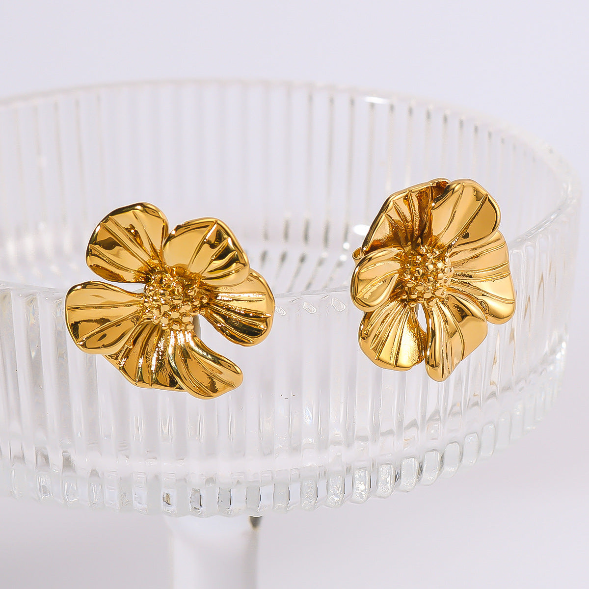 IG Style Flower Petal Flower Stainless Steel Electroplating Earrings