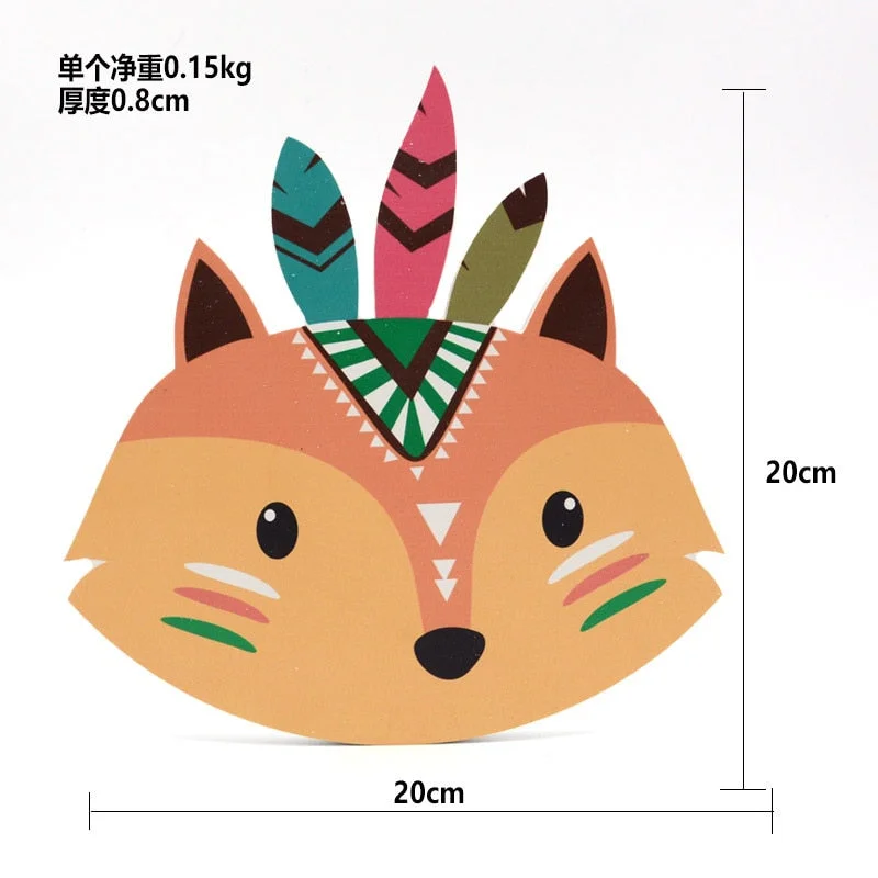 Cute Cartoon Children Nursery Room Wall Sticker Fox Bear Cat Print Tribal Indian Wall Sticker For Kids Baby Room Poster