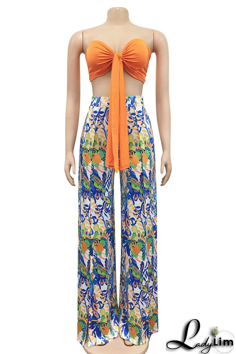 Black Sexy Casual Print Backless Slit Strapless Sleeveless Two Pieces