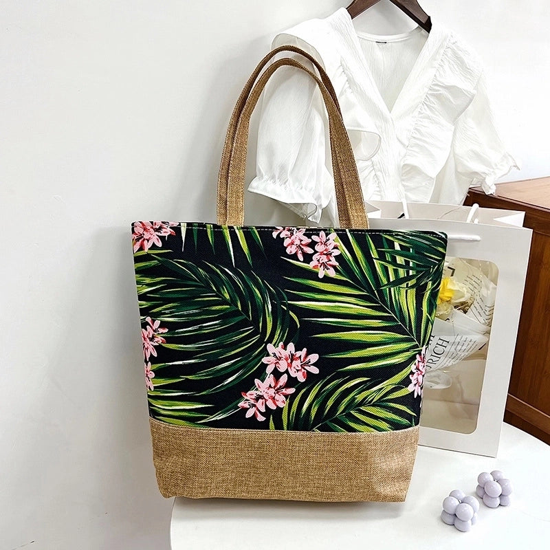 Women’s Large Canvas Tropical Vacation Open Shoulder Bag