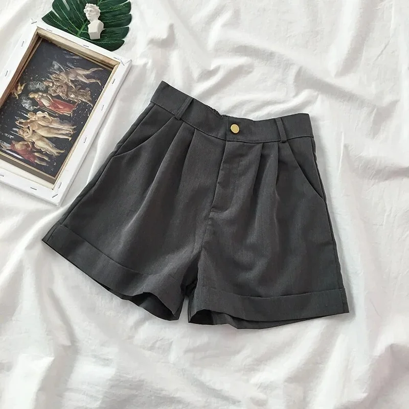 Colourp Summer High Waisted Shorts Women Japanese Style Simple Solid Wide Leg Shorts Ladies Loose Soft Daily Casual Short Pants