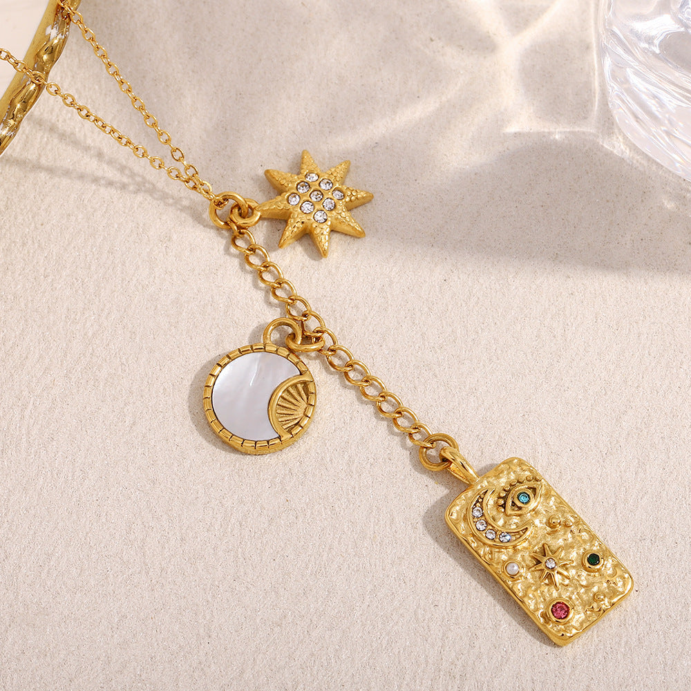 Niche High-End Pendant Stainless Steel 18K Gold Plated Personalized Tassel Square Pendant Necklace For Women