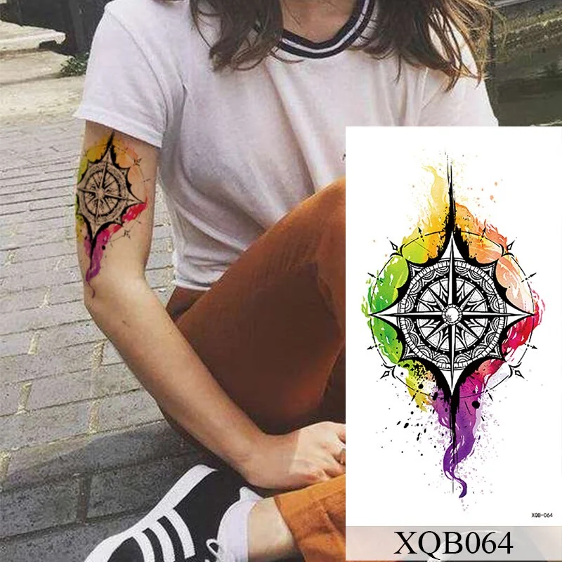 Waterproof Temporary Tattoo Sticker Lace Rose Flowers Lion Flash Tattoos Wolf Fox Body Art Arm Fake Sleeve Tatoo Women