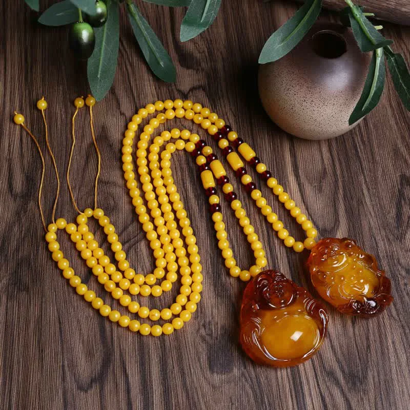 Laughing Buddha Amber Confidence Necklace Pendant