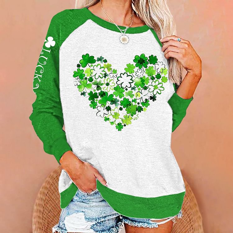 Comstylish Women's St. Patrick's Day Lucky Shamrocks Print Sweatshirt